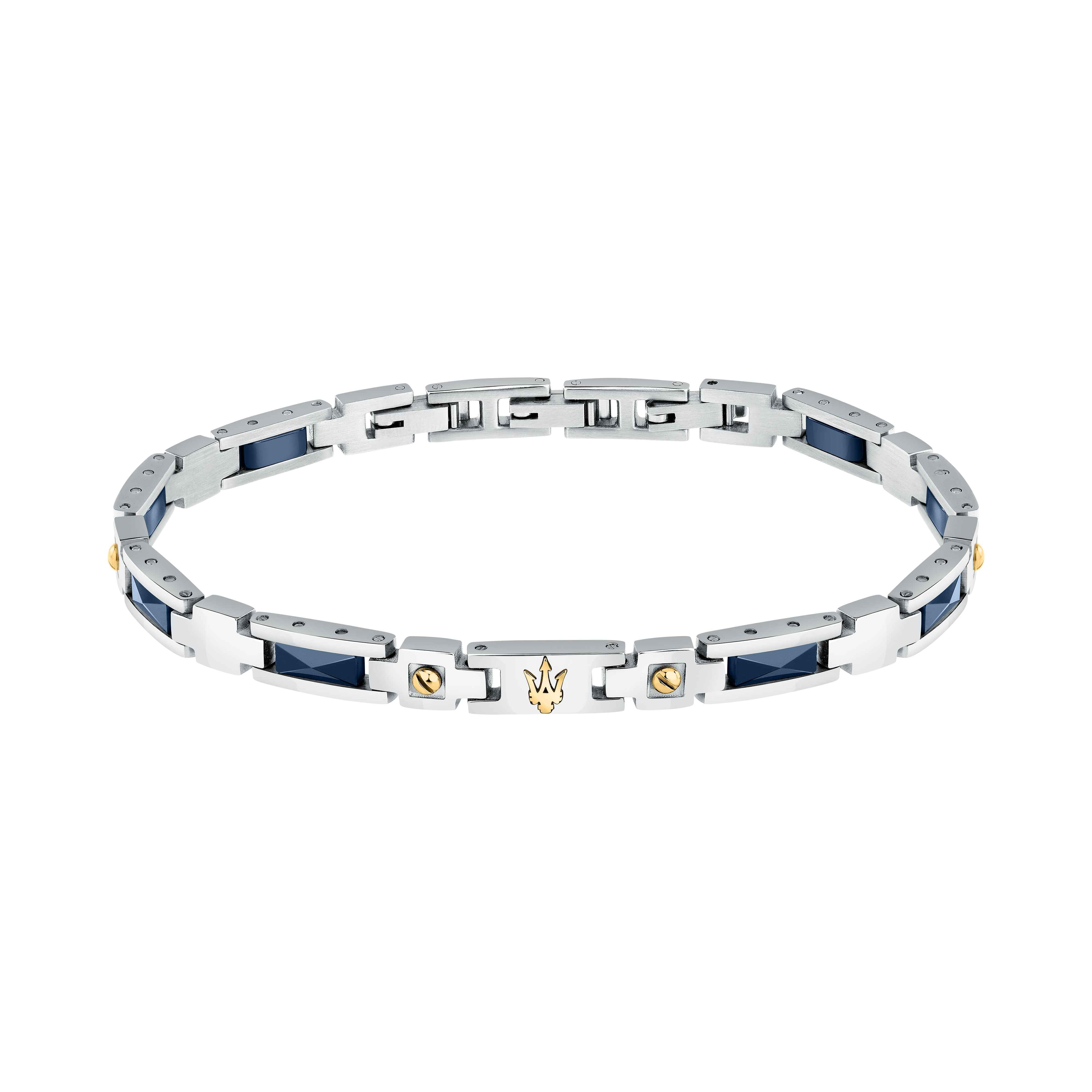 Bracciale Uomo Maserati Acciaio Ceramica Blu Logo Tridente Viti Oro JM423ATZ31